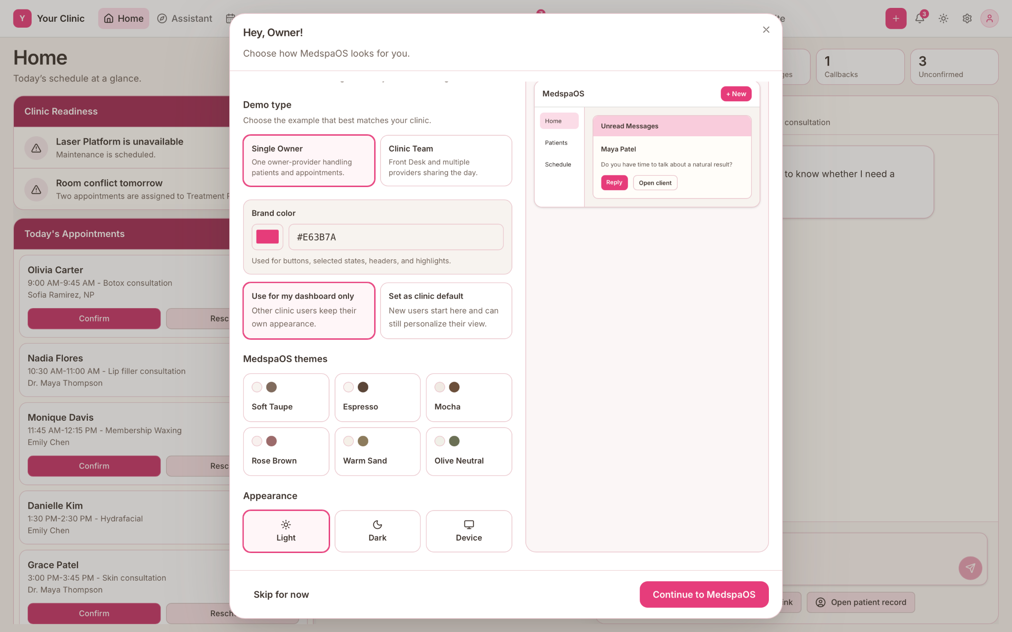 MedspaOS Booking Platform preview